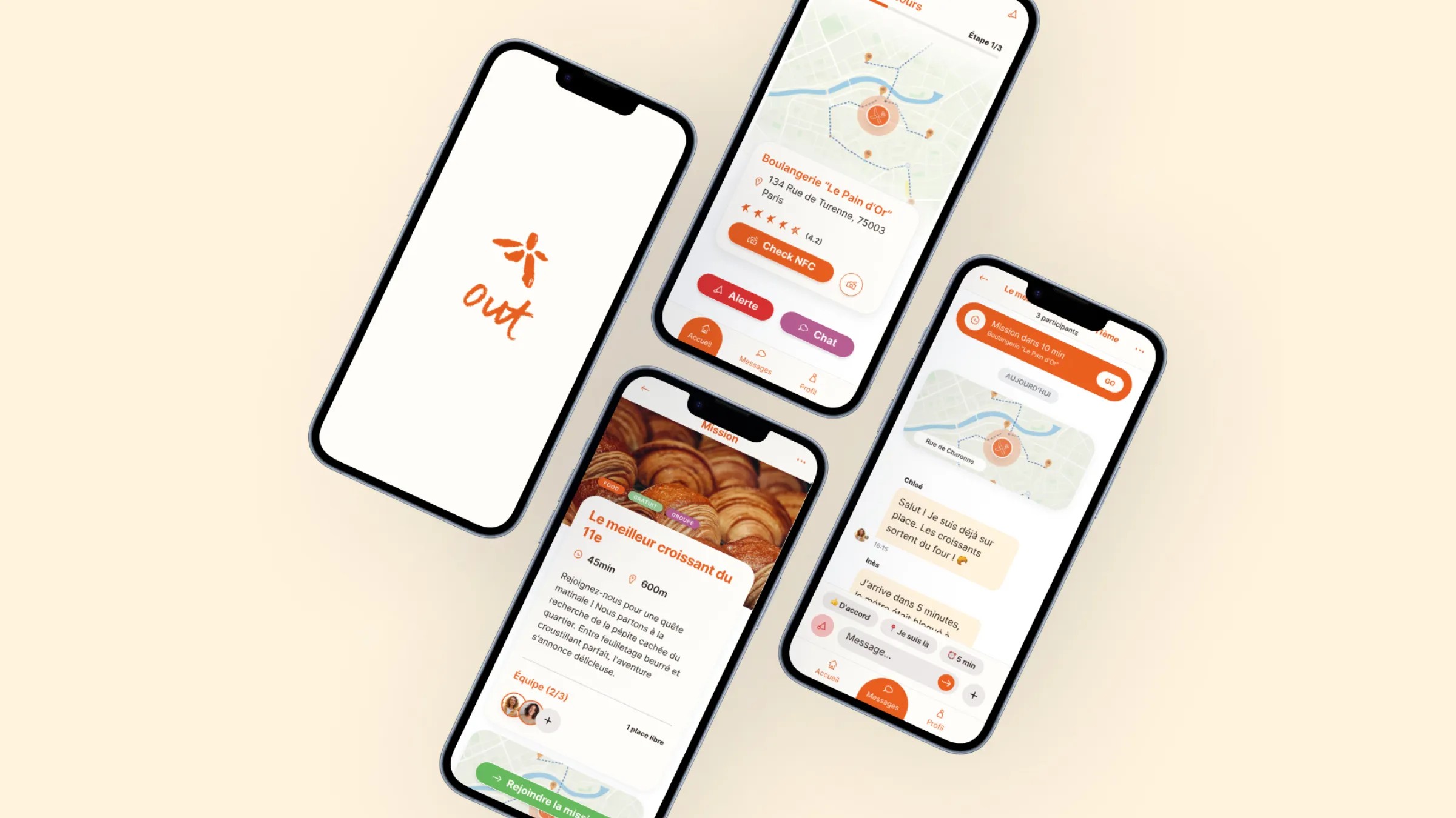 Écrans de l'application Out