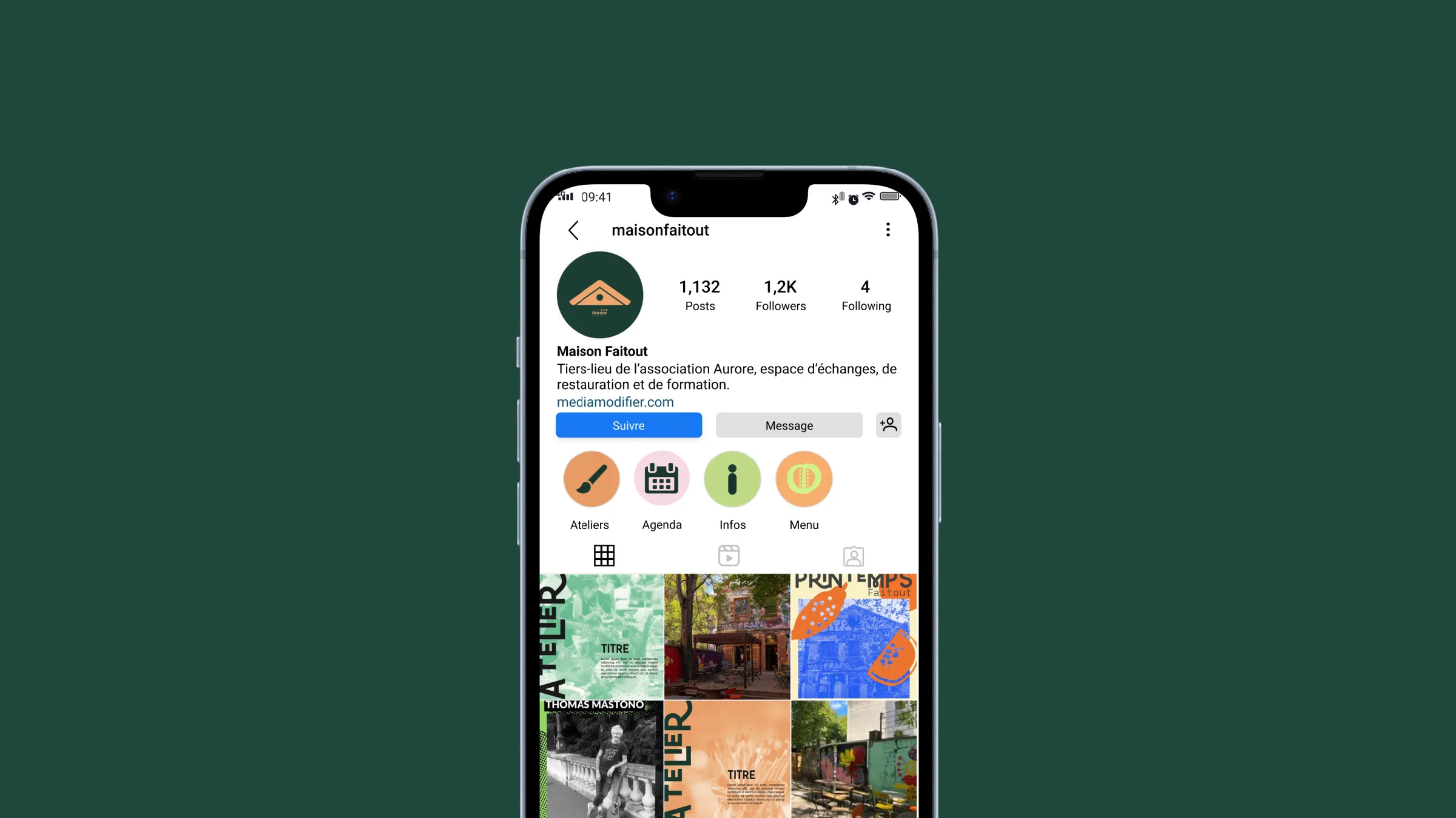 Profil Instagram de Maison Faitout affiché sur un smartphone