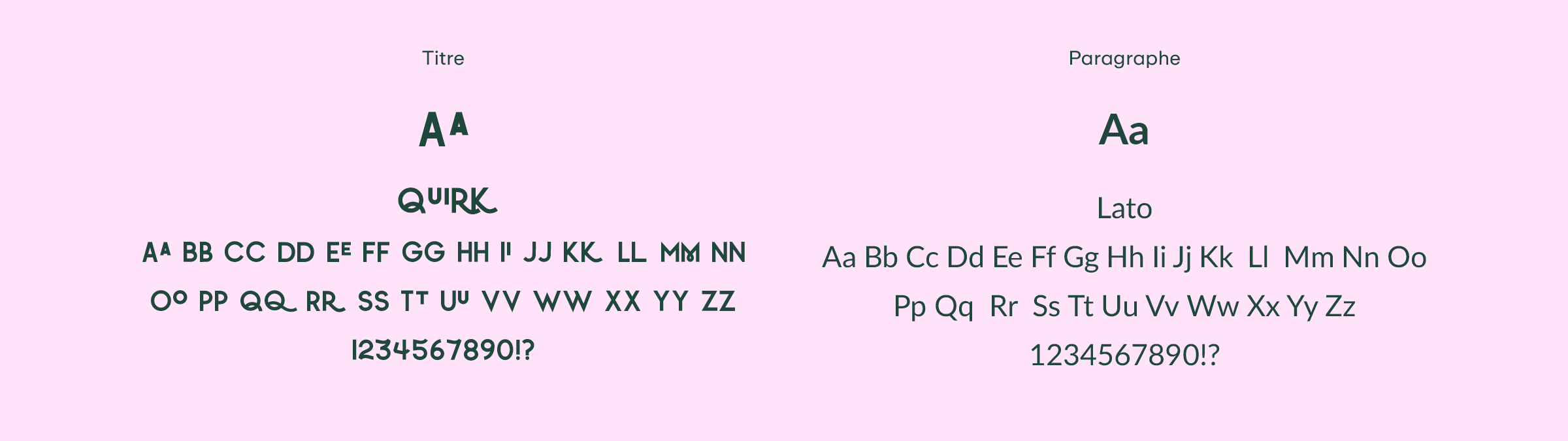 Typographies Maison Faitout : Quirk pour les titres, Lato pour les textes