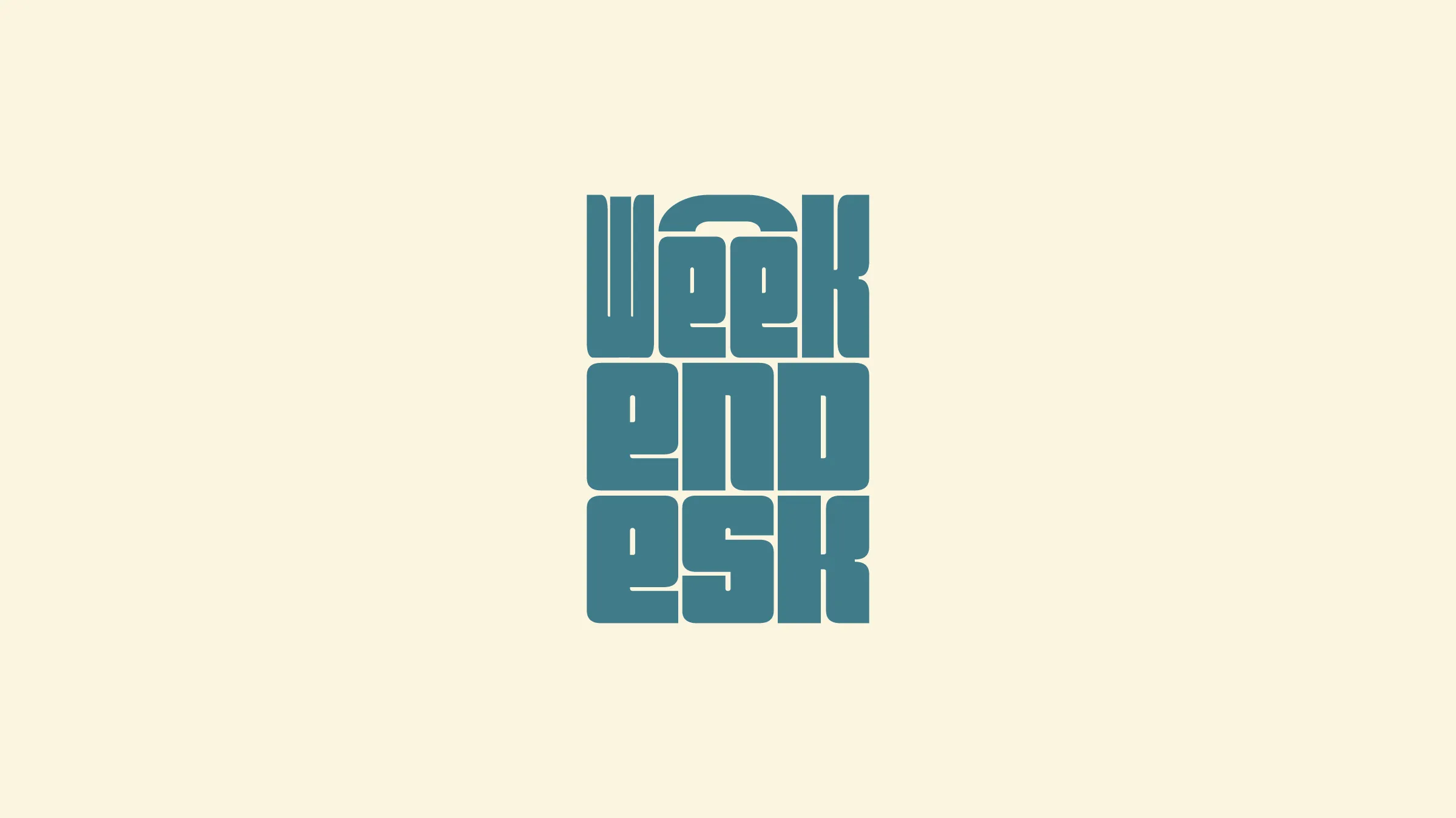 Logotype Weekendesk composé sur trois lignes, en bleu canard sur crème