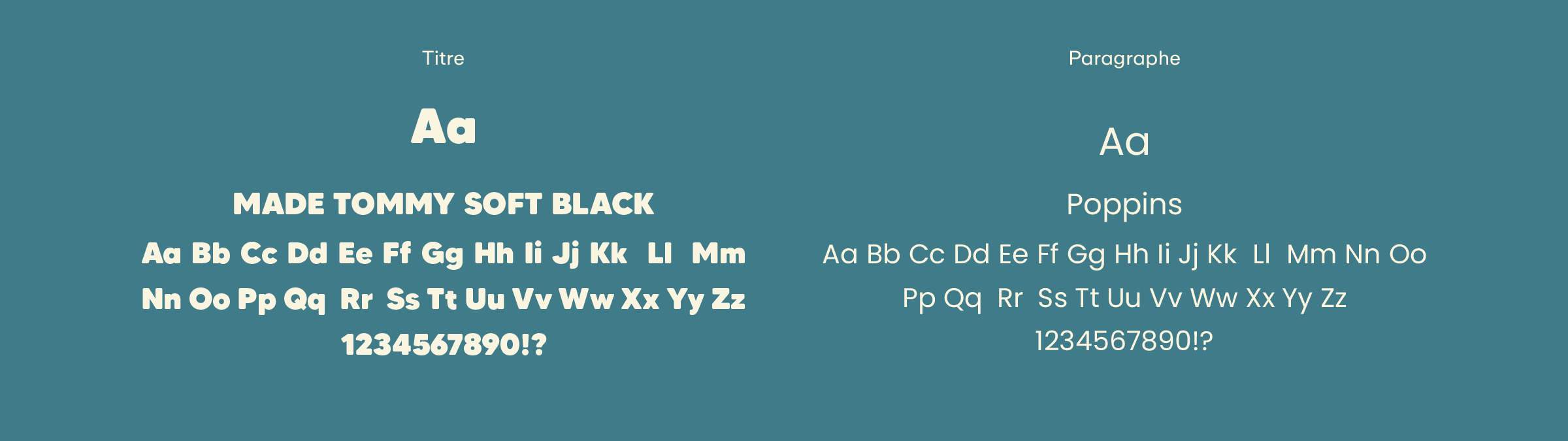 Typographies Weekendesk : Made Tommy Soft Black pour les titres, Poppins pour les textes